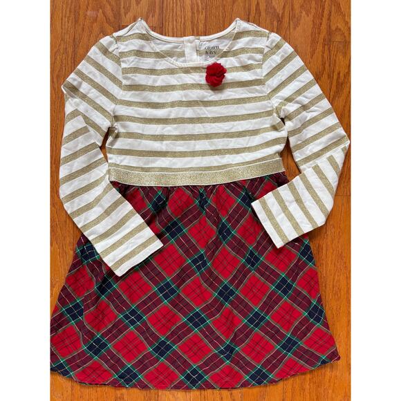 Crown & Ivy Kids 6X Gold Stripe Plaid Tartan Christmas Holiday Dress - Picture 3 of 4